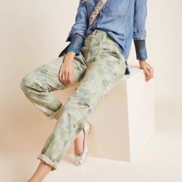 Anthropologie The Wanderer Cargo Pants Womens Size 29 Green Linen Blend - Picture 1 of 11